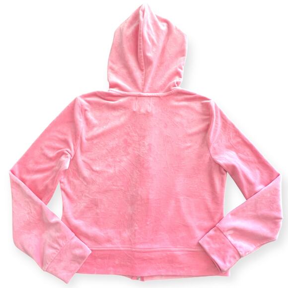 Juicy Couture Velour Track jacket Hoodie Pink Silver Crown logo Size Medium - Picture 7 of 10